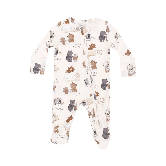 Angel Dear White Bear Print Footie - Picture 1 of 5
